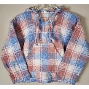 Pilotzi Size 8 Kids Plaid Baja Hoodie Pullover Mexican Blanket SOFT